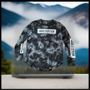 Hollister Black and White Tie-Dye Long Sleeve Shirt Size XL